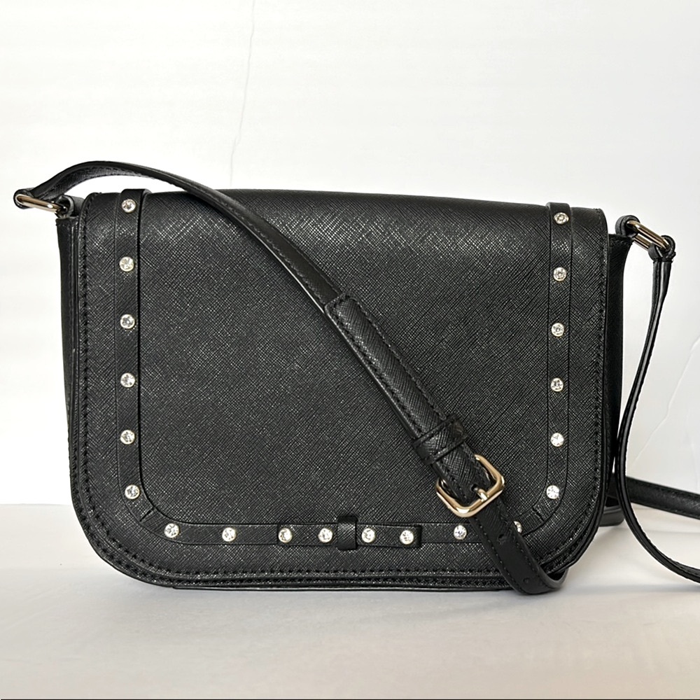 Kate Spade Black Leather Crossbody Bag with Studded Flap
